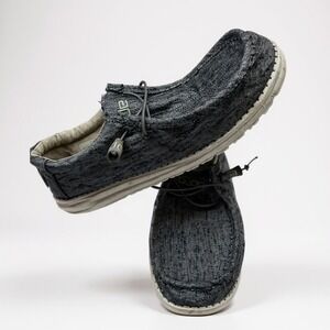 Hey Dude Wally Woven Men's Shoes Size 12 Charcoal Grey Slip On Loafers